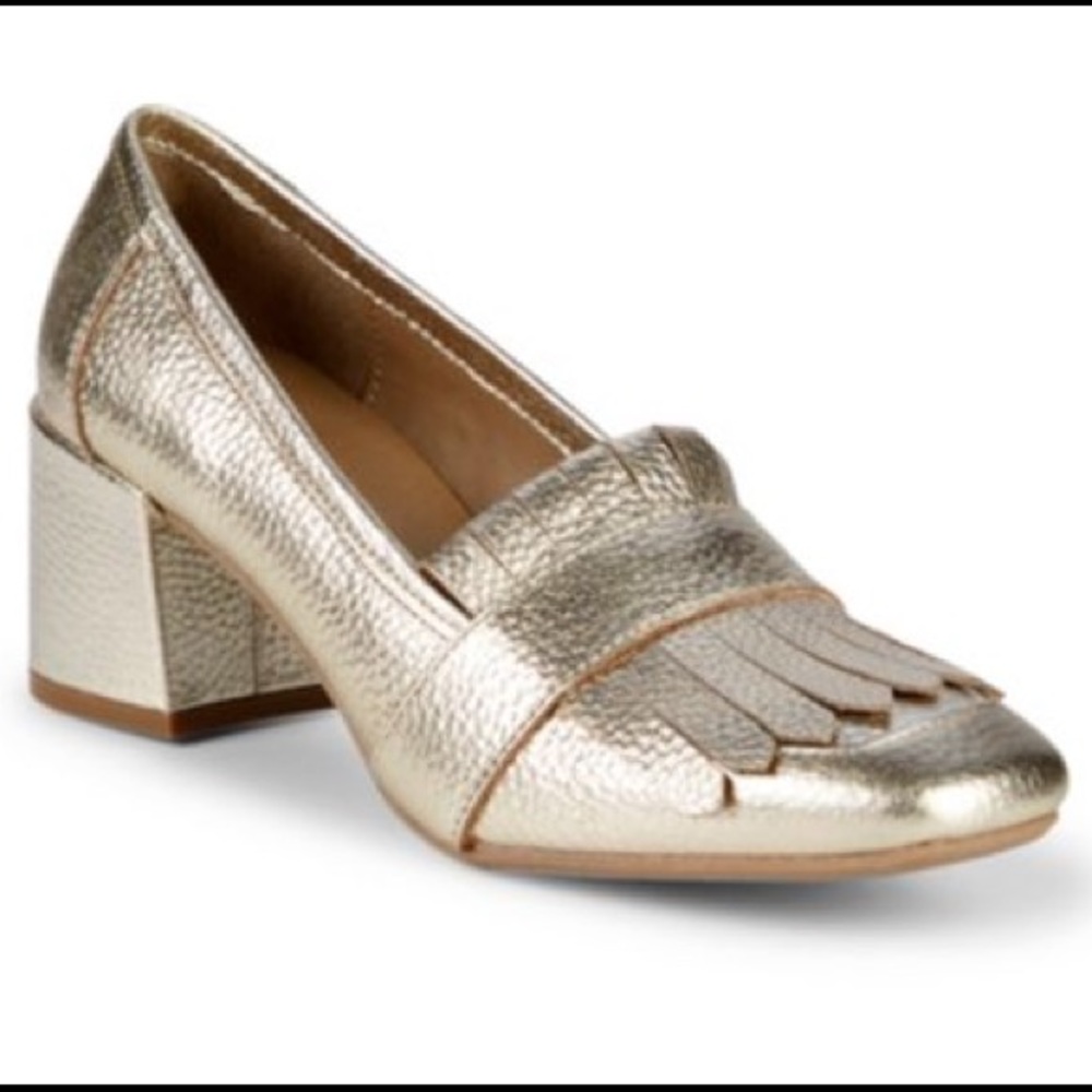Kenneth Cole REACTION Gold Block Heel Loafers